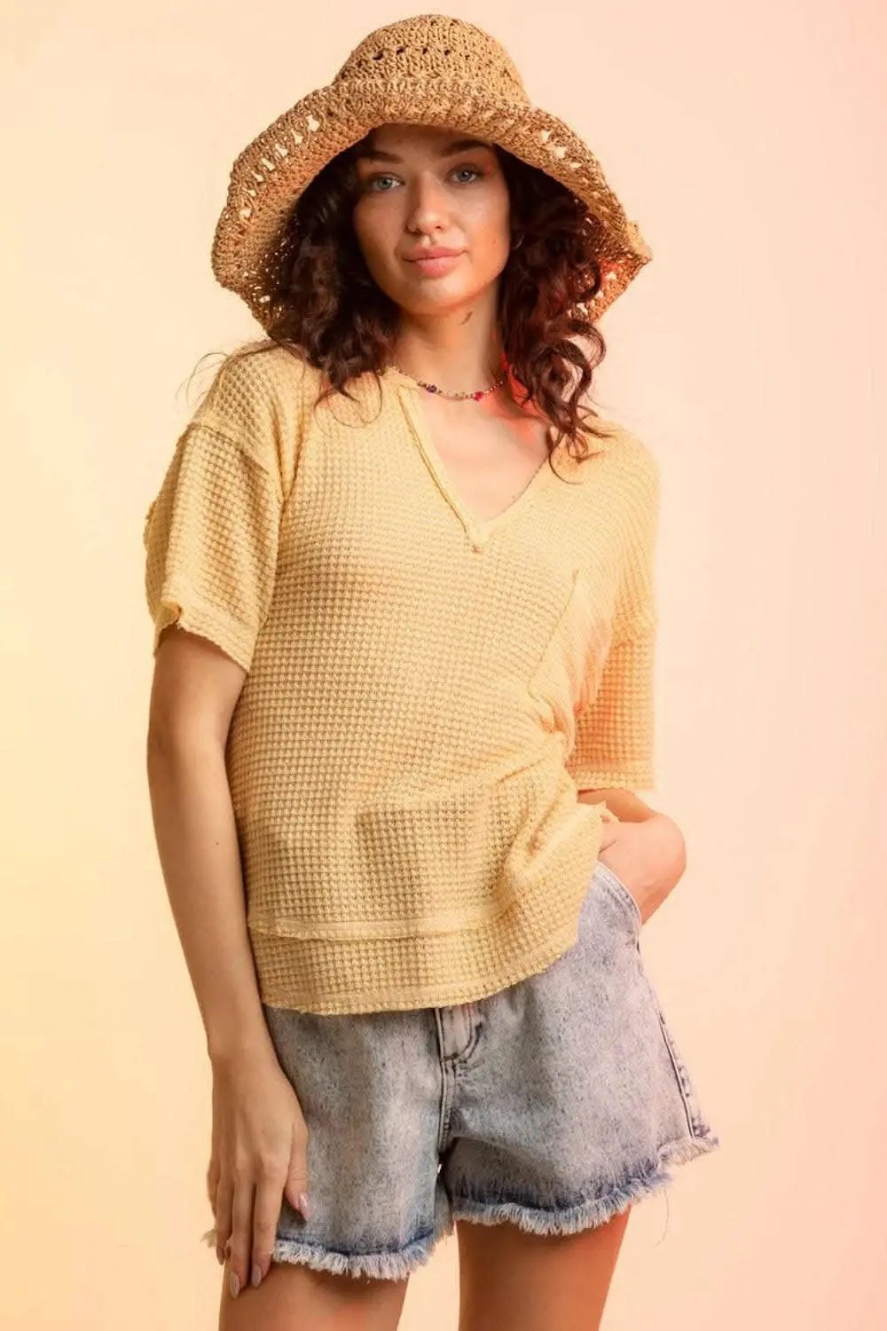 T-Shirts Trendsi just arrived - Chic waffle-knit half sleeve tee