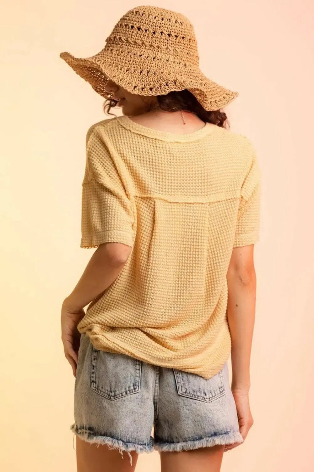 T-Shirts Trendsi just arrived - Chic waffle-knit half sleeve tee
