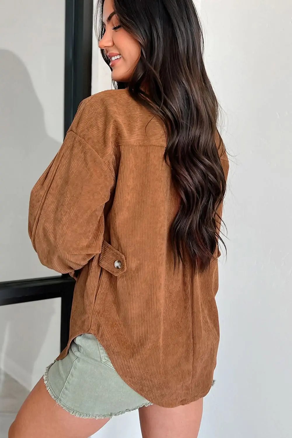 Shirts Love Salve Cinnamon Corduroy Women's Everyday Shacket: Flap Pocket, Button Up