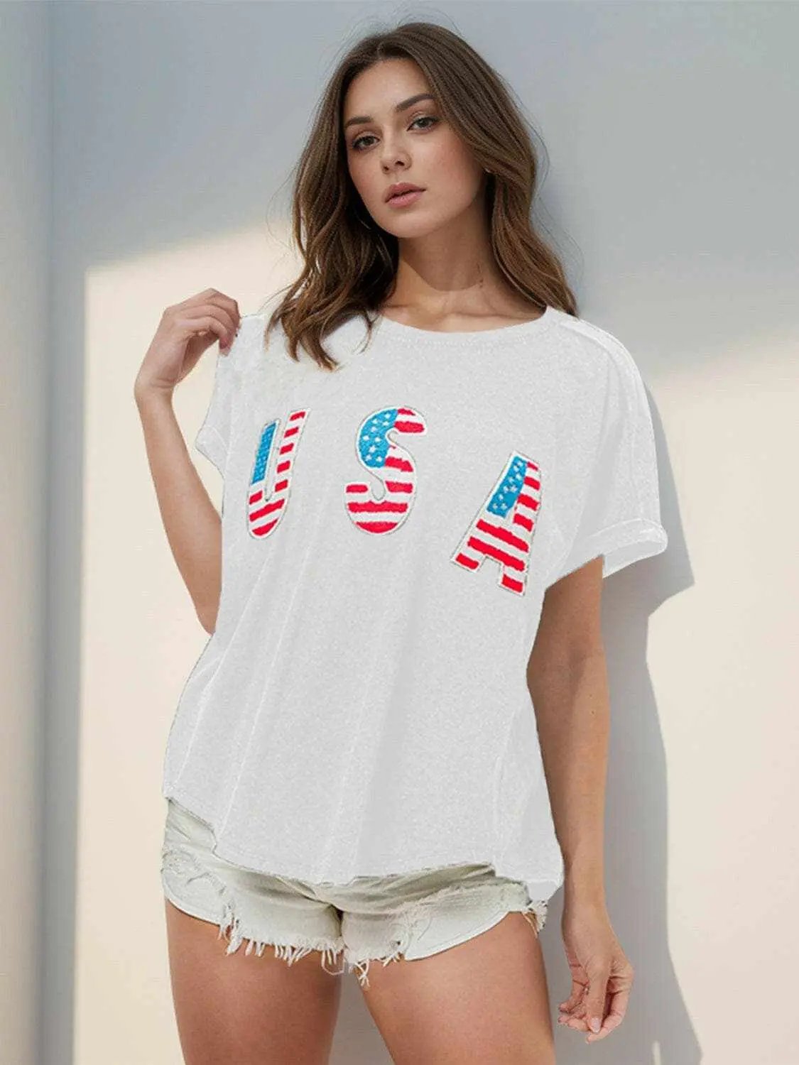 T-Shirts Trendsi Classic Round Neck T-Shirt - USA