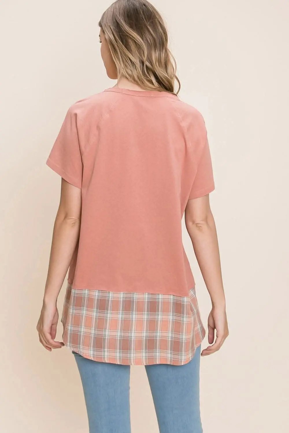 T-Shirts Trendsi Cotton Bleu Plaid Tee Women's Casual T-Shirt Soft & Stylish