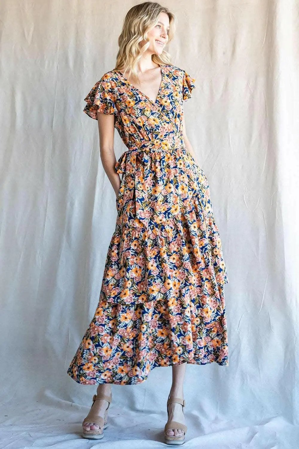 Dresses Trendsi swimwear - Cotton Bleu by Nu Label Floral Ruffled Midi Dress