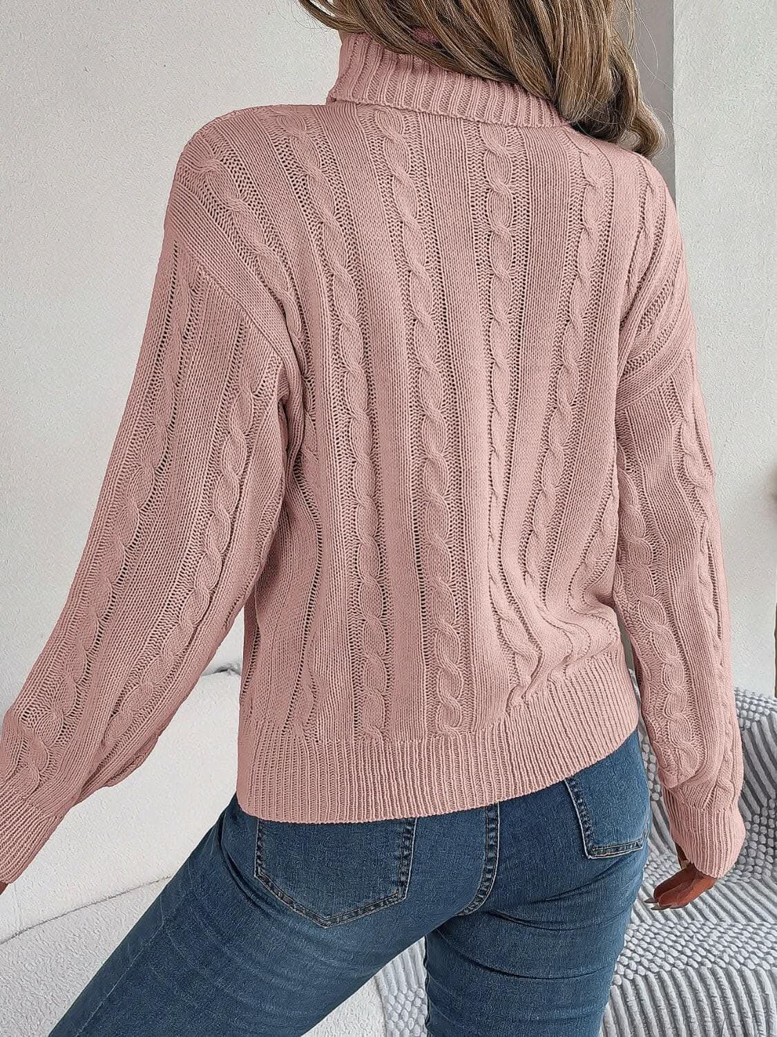 Women's Cable-Knit Sweater by Trendsi | Turtleneck Dusty Pink