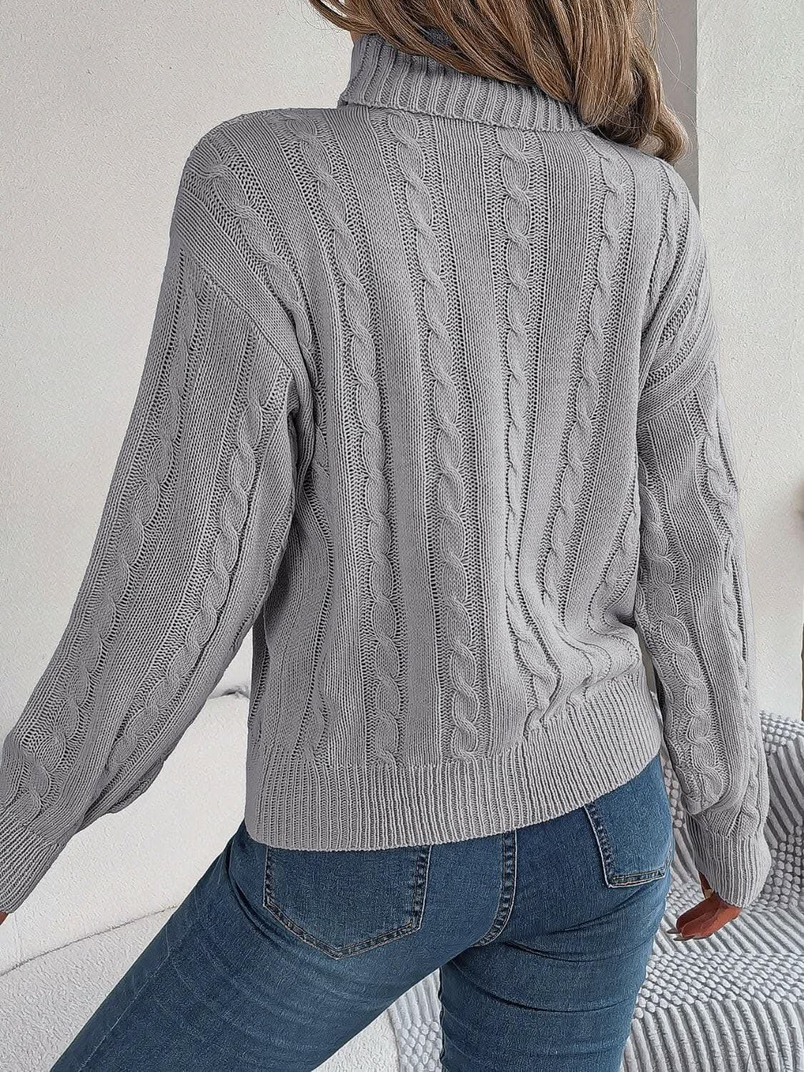 Women's Cable-Knit Sweater by Trendsi | Turtleneck Dusty Pink