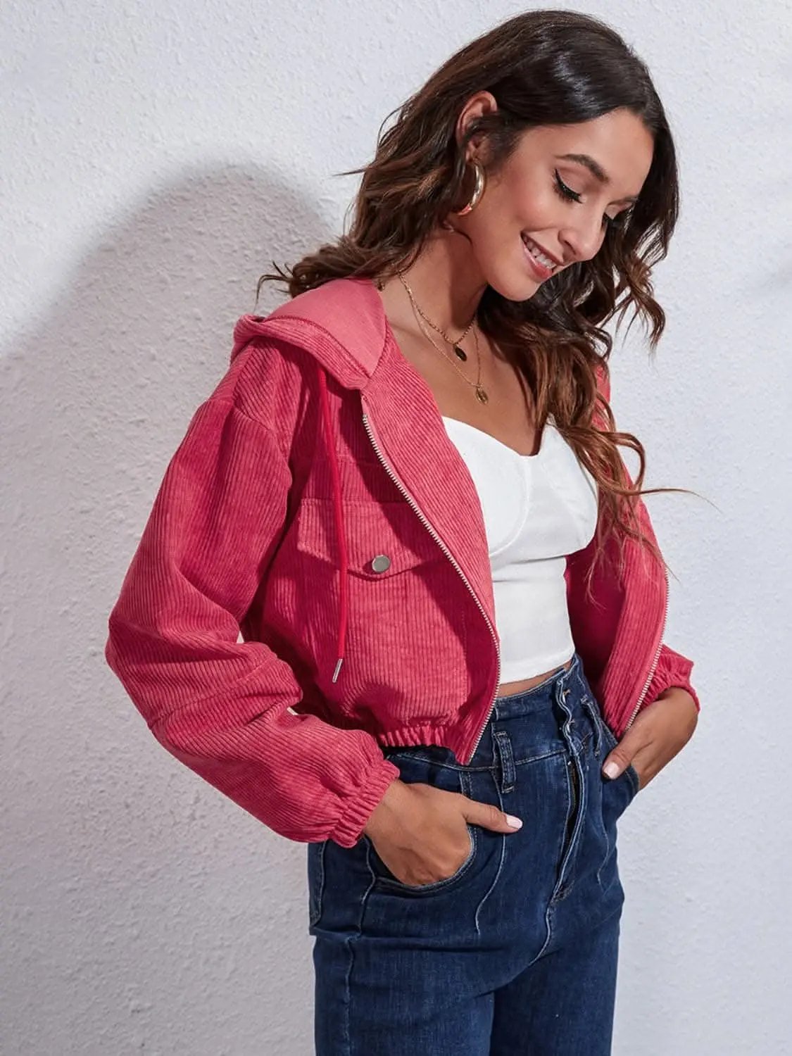 Women's Hooded Jacket Hooded Jacket - Cozy with Pockets - Everyday Casual Style