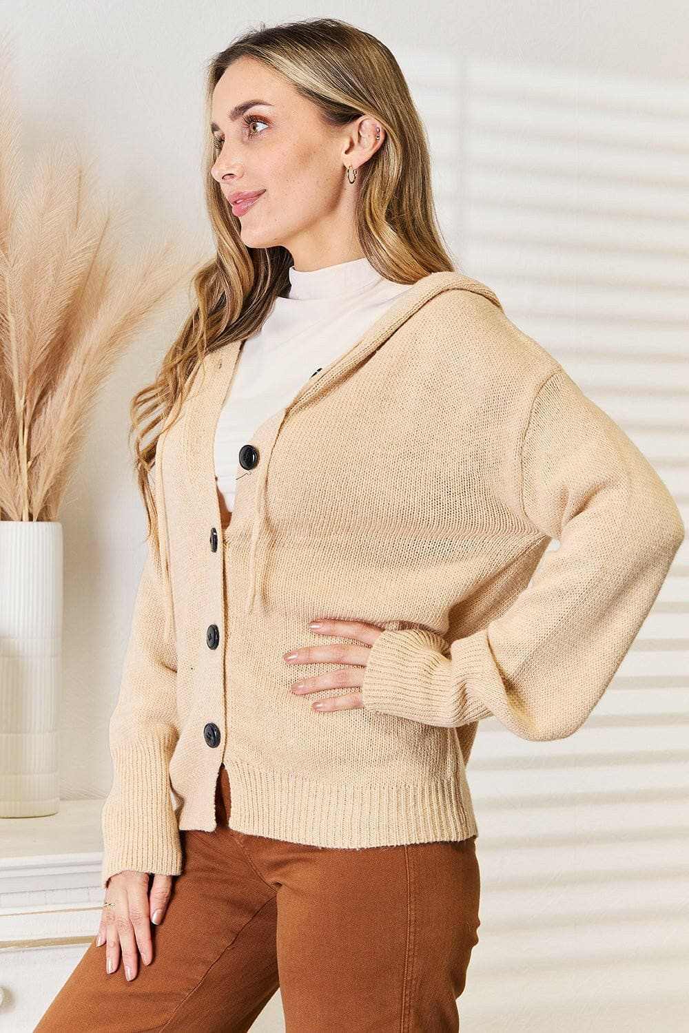 Shirts Trendsi Cozy Hooded Sweater Women's TikTok Outfit Button-Up Knit Top