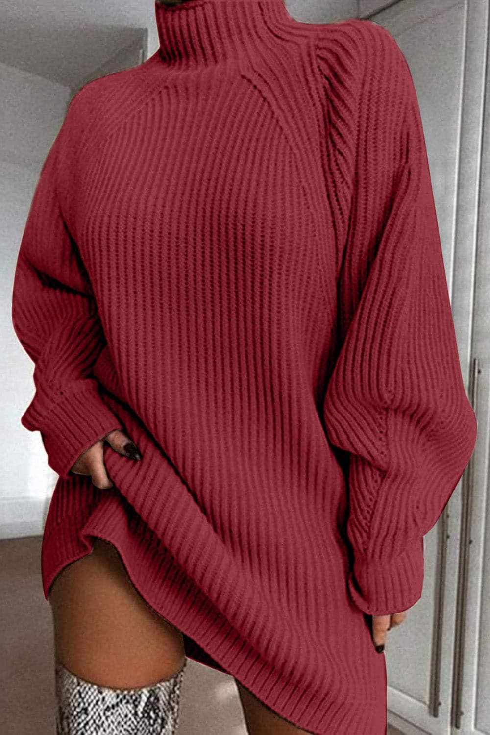 Trendsi Sweater Dress Mock Neck Midi — Cozy Knit for Fall
