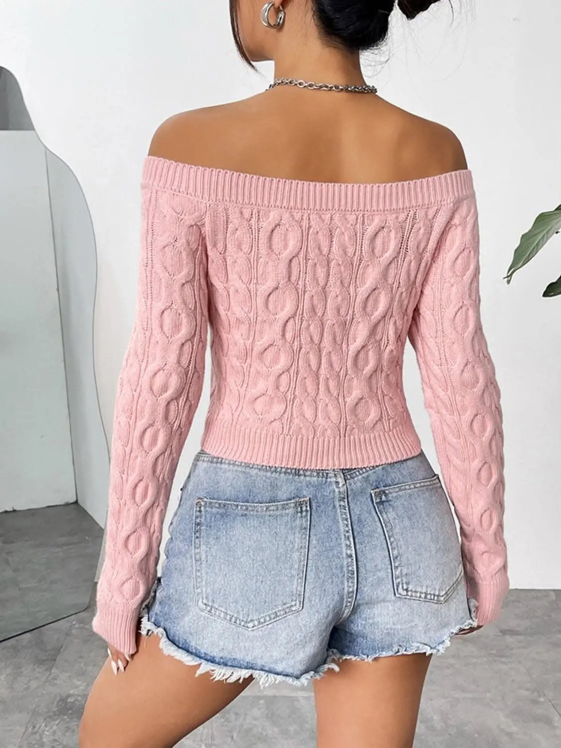 Sweaters Trendsi Cozy off-shoulder cable-knit top