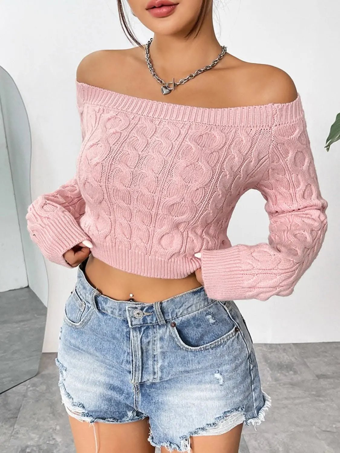 Sweaters Trendsi Cozy off-shoulder cable-knit top