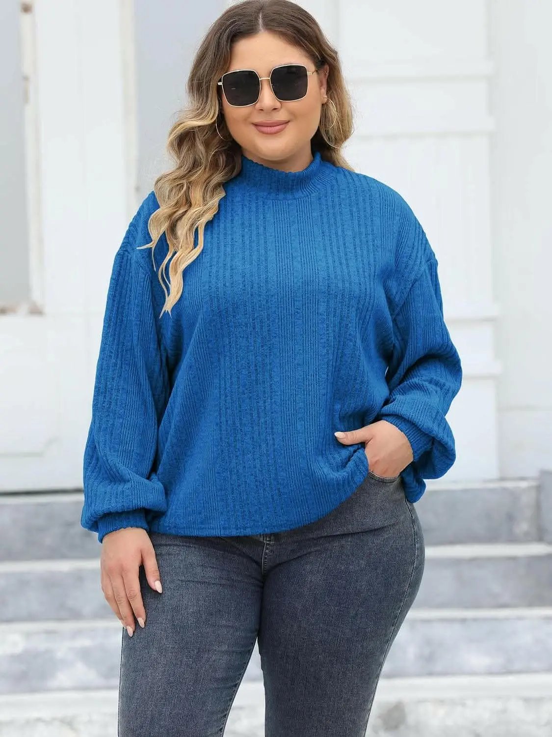 Sweaters Trendsi Plus Size Ribbed Top Women's Cozy Mock Neck Casual Tee