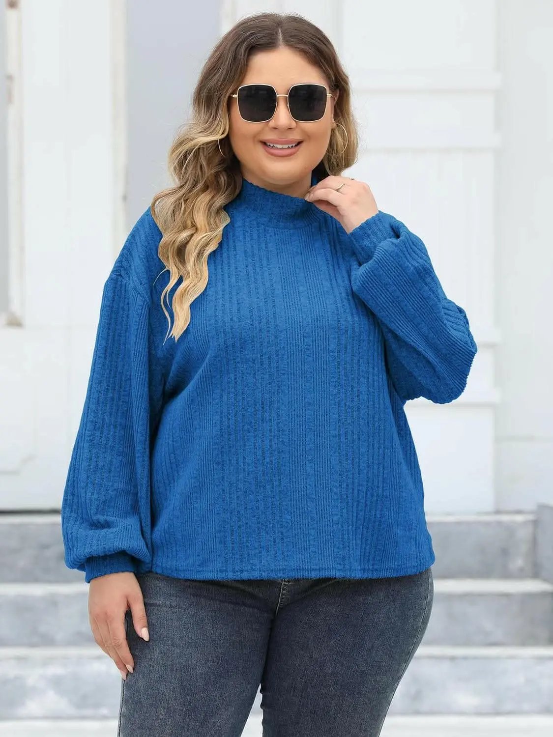 Sweaters Trendsi Plus Size Ribbed Top Women's Cozy Mock Neck Casual Tee