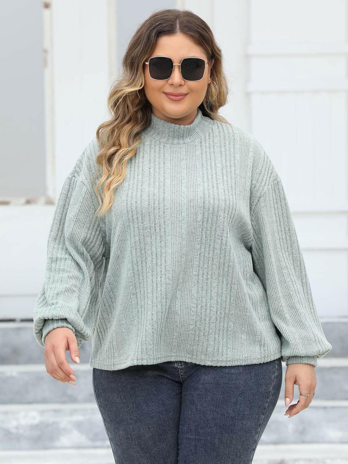 Sweaters Trendsi Plus Size Ribbed Top Women's Cozy Mock Neck Casual Tee