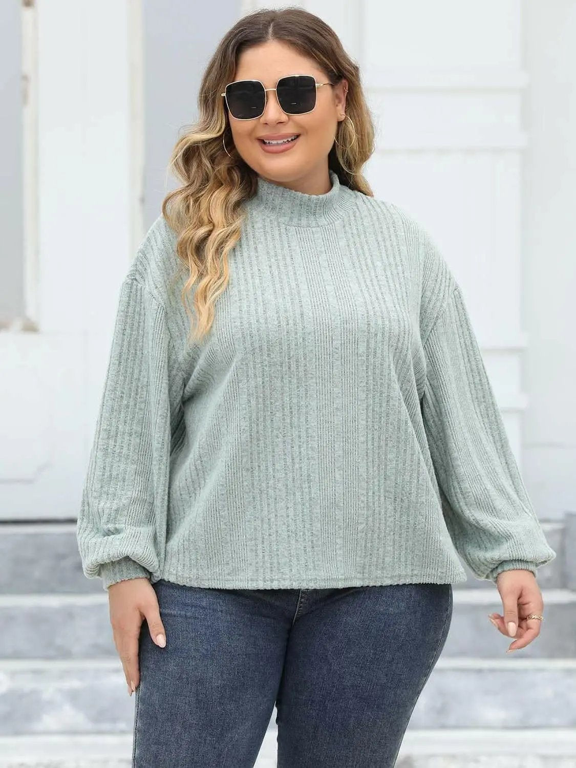Sweaters Trendsi Plus Size Ribbed Top Women's Cozy Mock Neck Casual Tee