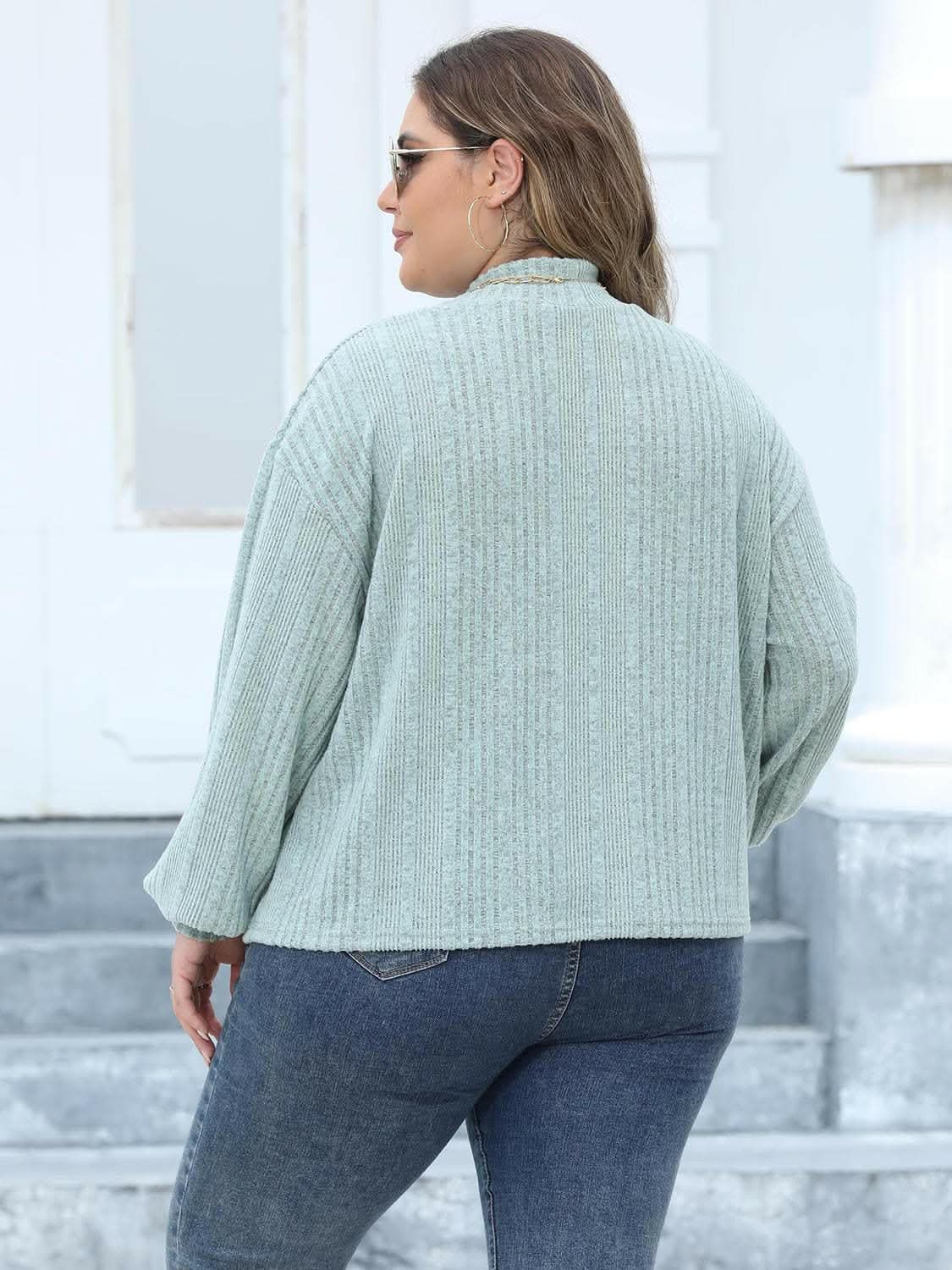 Sweaters Trendsi Plus Size Ribbed Top Women's Cozy Mock Neck Casual Tee