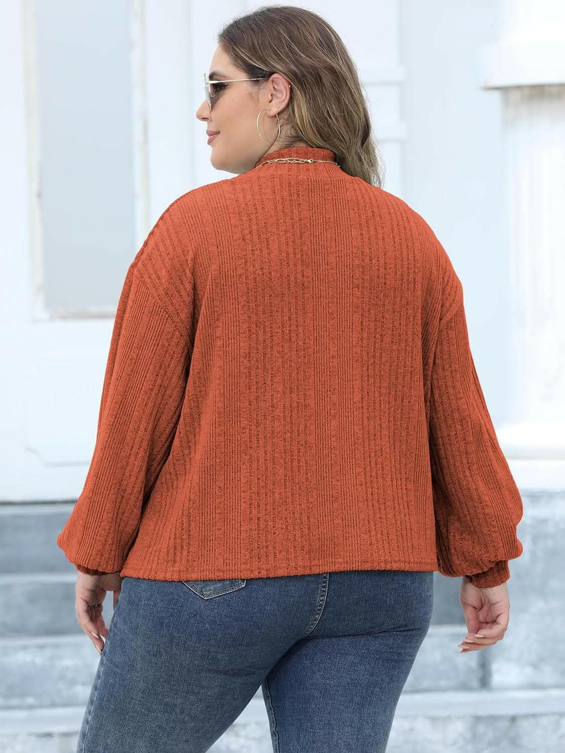 Sweaters Trendsi Plus Size Ribbed Top Women's Cozy Mock Neck Casual Tee