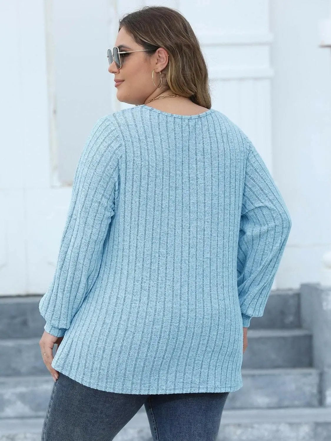 T-Shirts Trendsi plus - Cozy ribbed v-neck top for curves