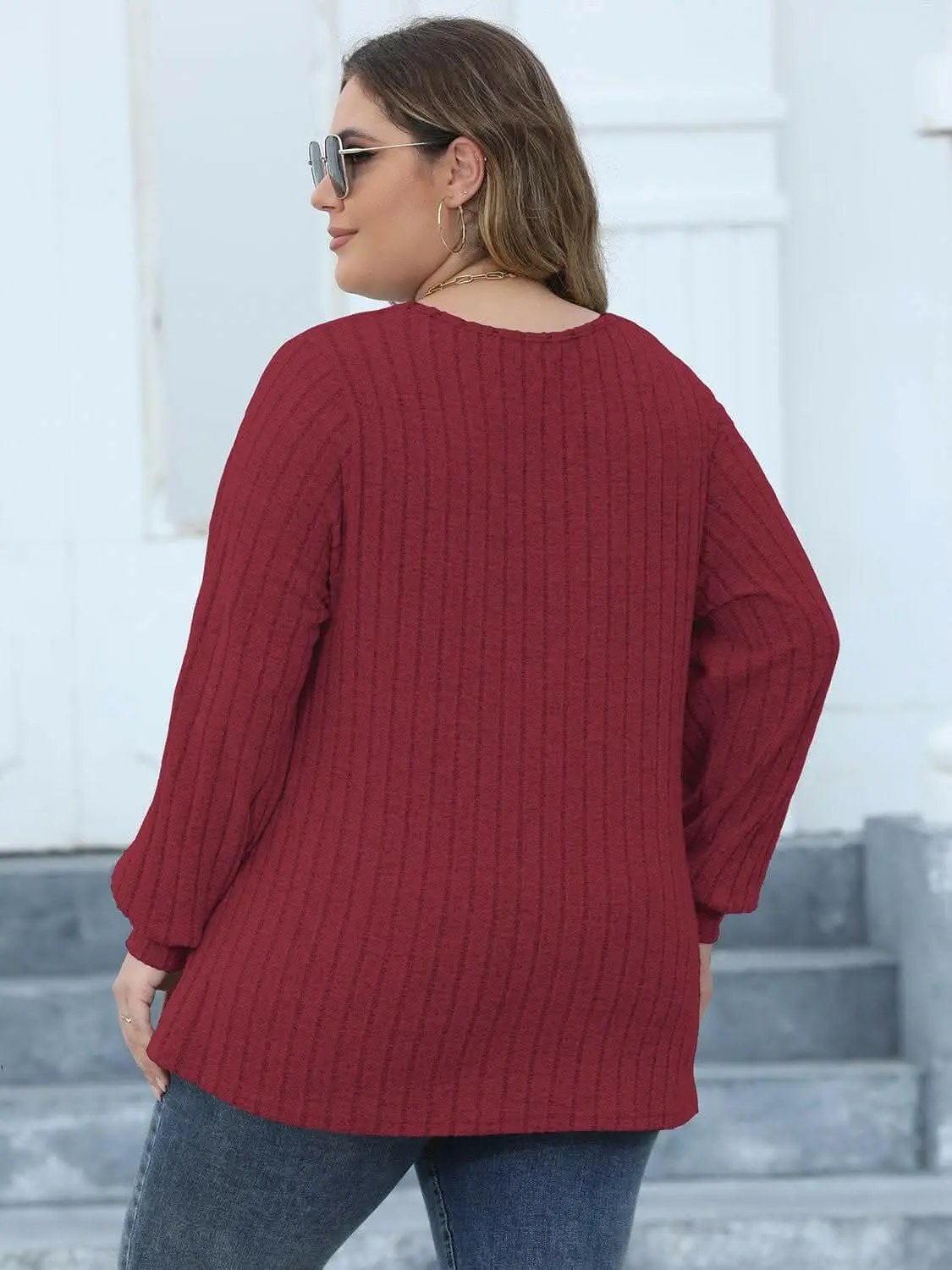 T-Shirts Trendsi plus - Cozy ribbed v-neck top for curves