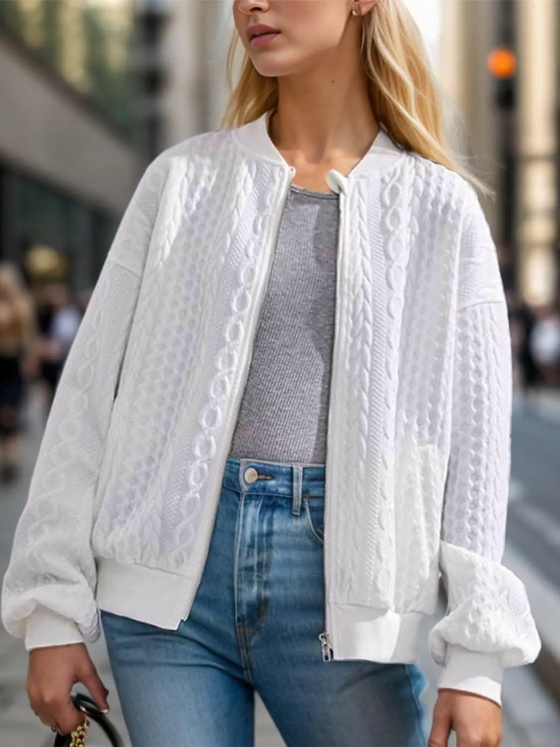 Trendsi Cozy Textured Zip-Up Jacket | Soft Comfort