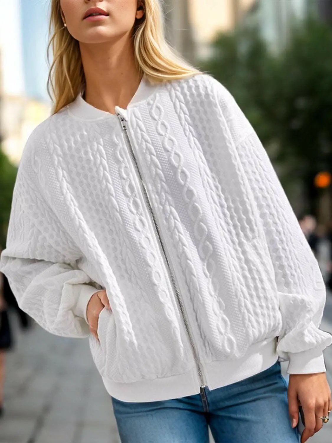 Trendsi Cozy Textured Zip-Up Jacket | Soft Comfort