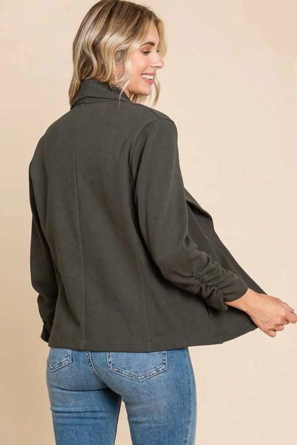 Jackets Trendsi Culture Code Full Size Ruched Open Front Long Slee