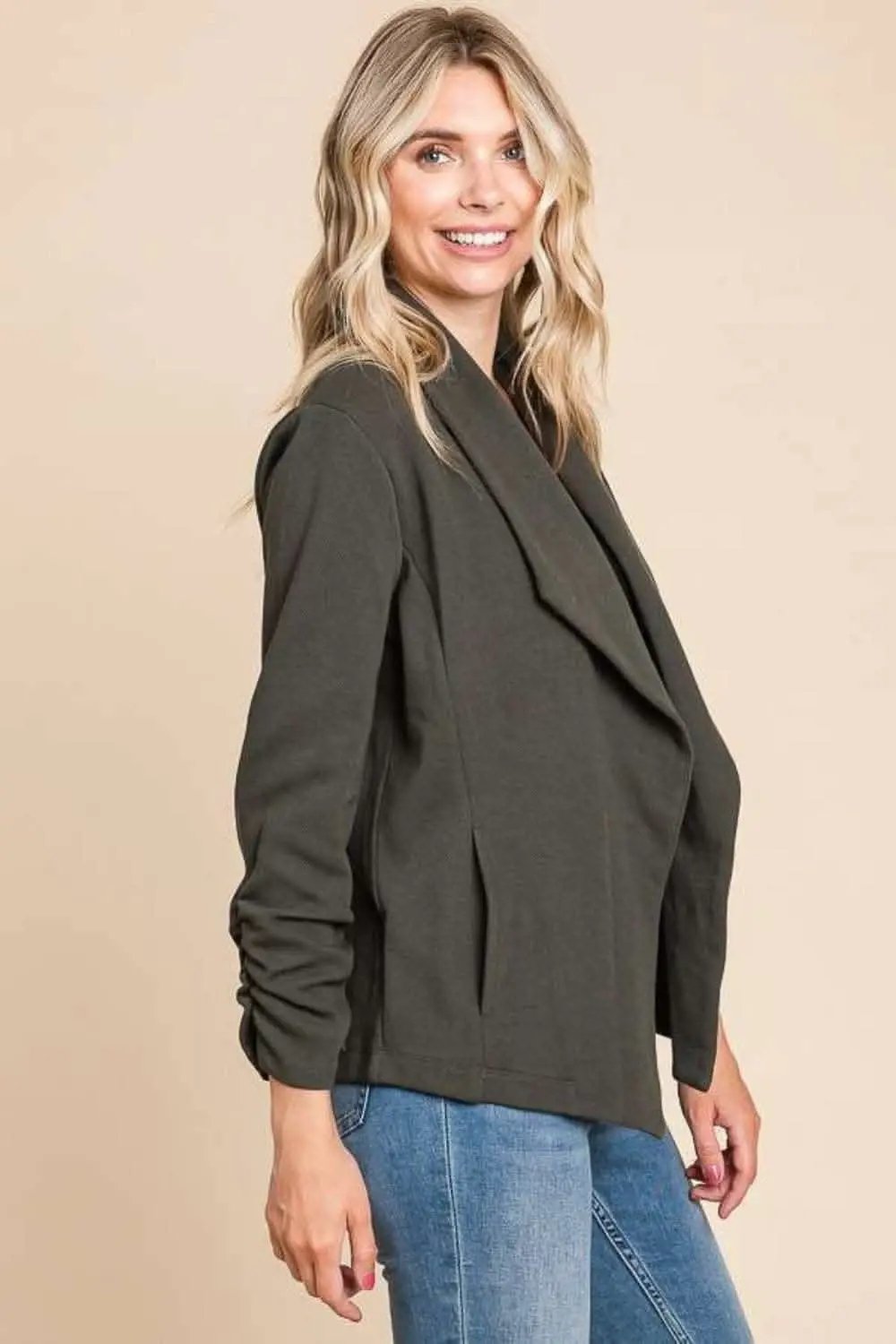 Jackets Trendsi Culture Code Full Size Ruched Open Front Long Slee