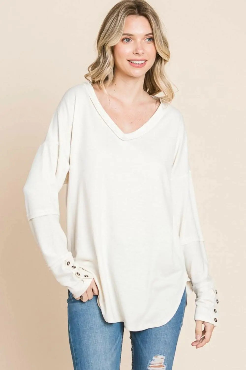 Pants Trendsi usa - Culture Code Full Size V-Neck Dropped Shoulder Blouse