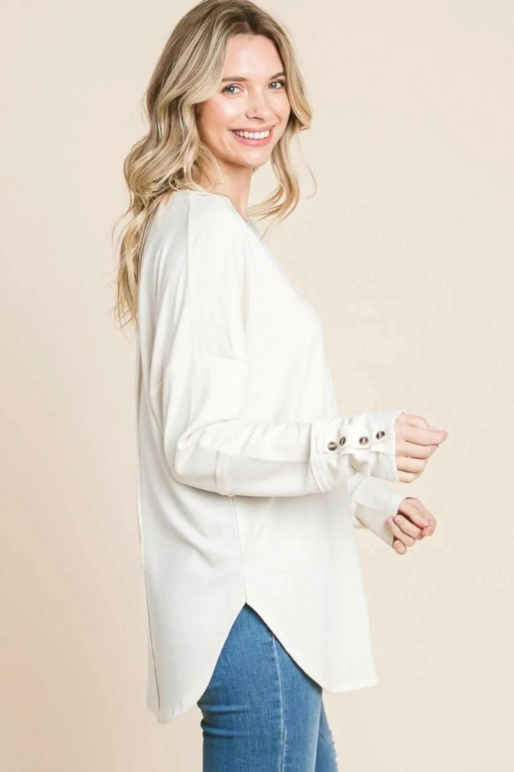 Pants Trendsi usa - Culture Code Full Size V-Neck Dropped Shoulder Blouse