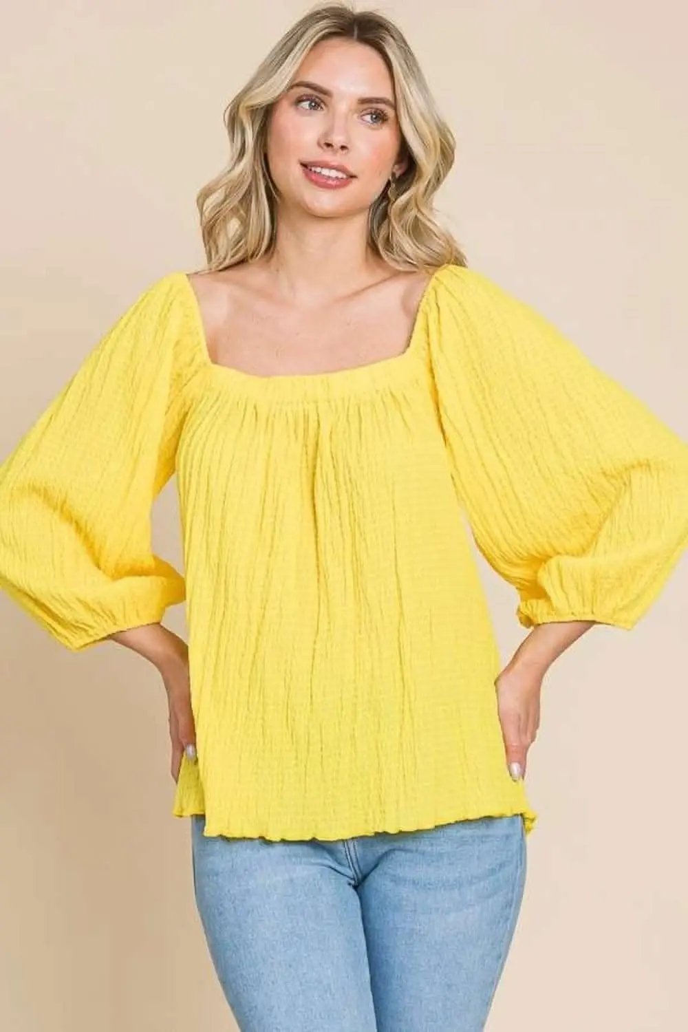 T-Shirts Trendsi Square Neck Top Women's Casual Tee Puff Sleeve Cute Shirt