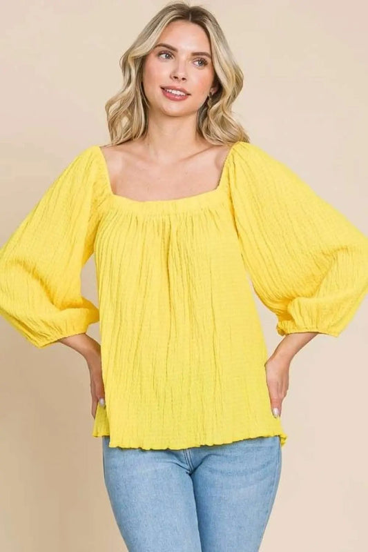 T-Shirts Trendsi Square Neck Top Women's Casual Tee Puff Sleeve Cute Shirt