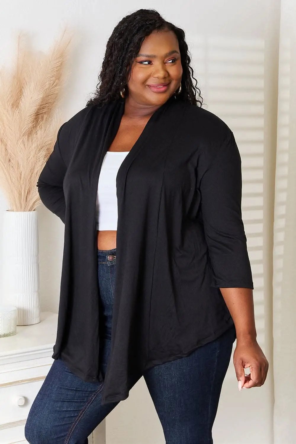 Trendsi Black Open Front Cardigan Knit