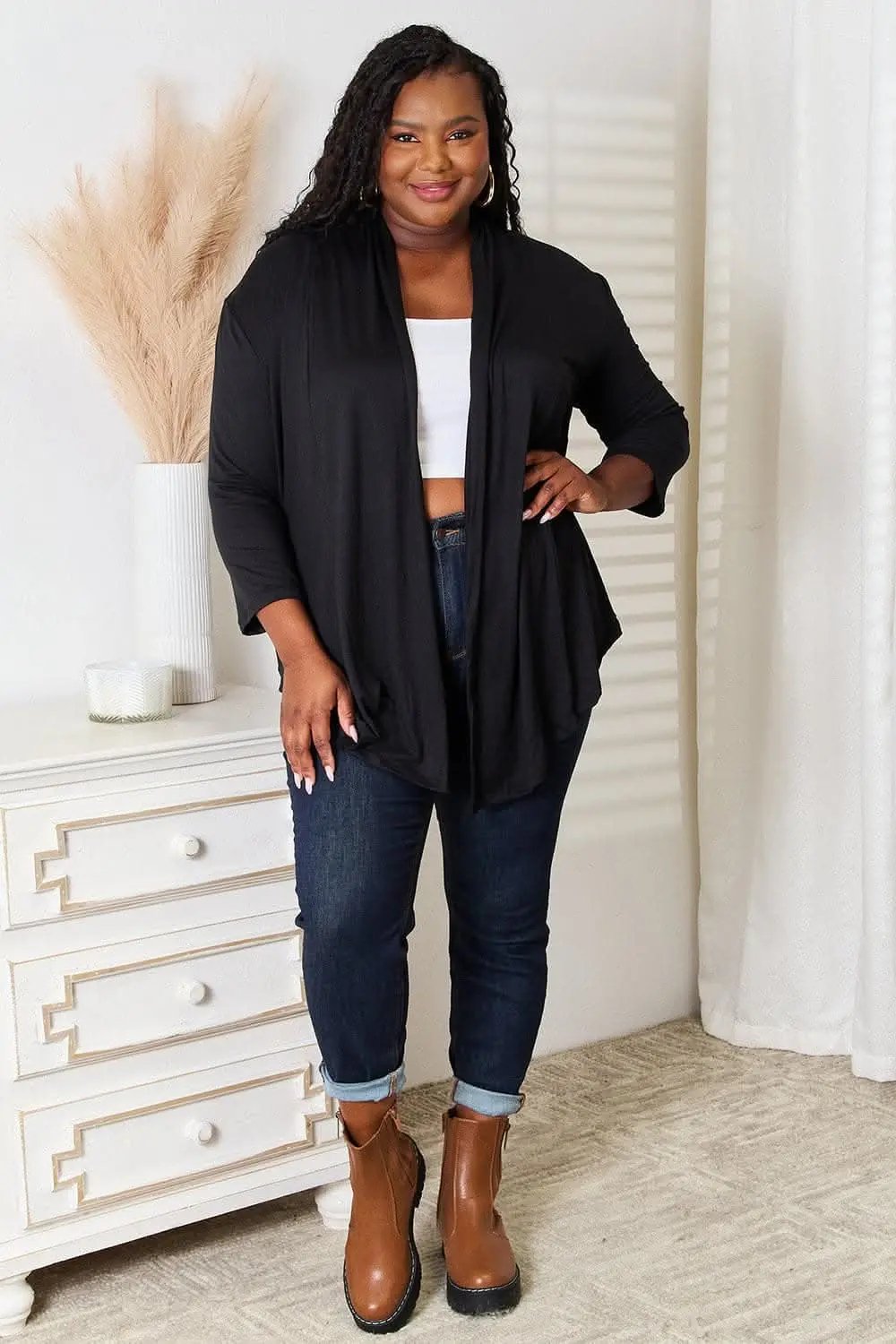 Trendsi Black Open Front Cardigan Knit