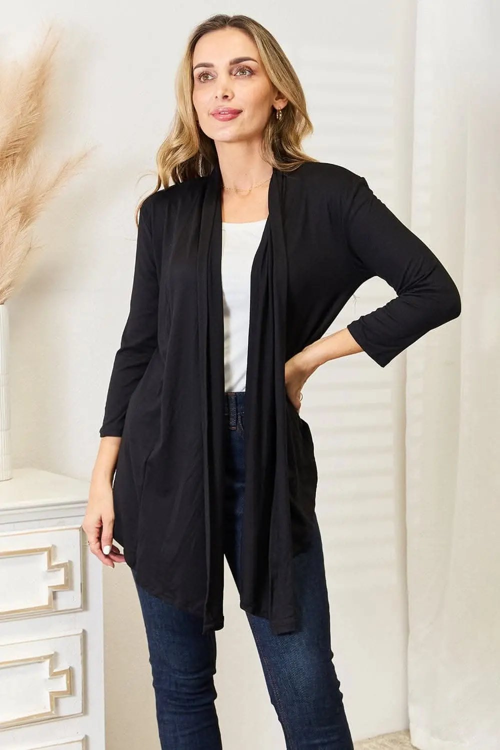 Trendsi Black Open Front Cardigan Knit