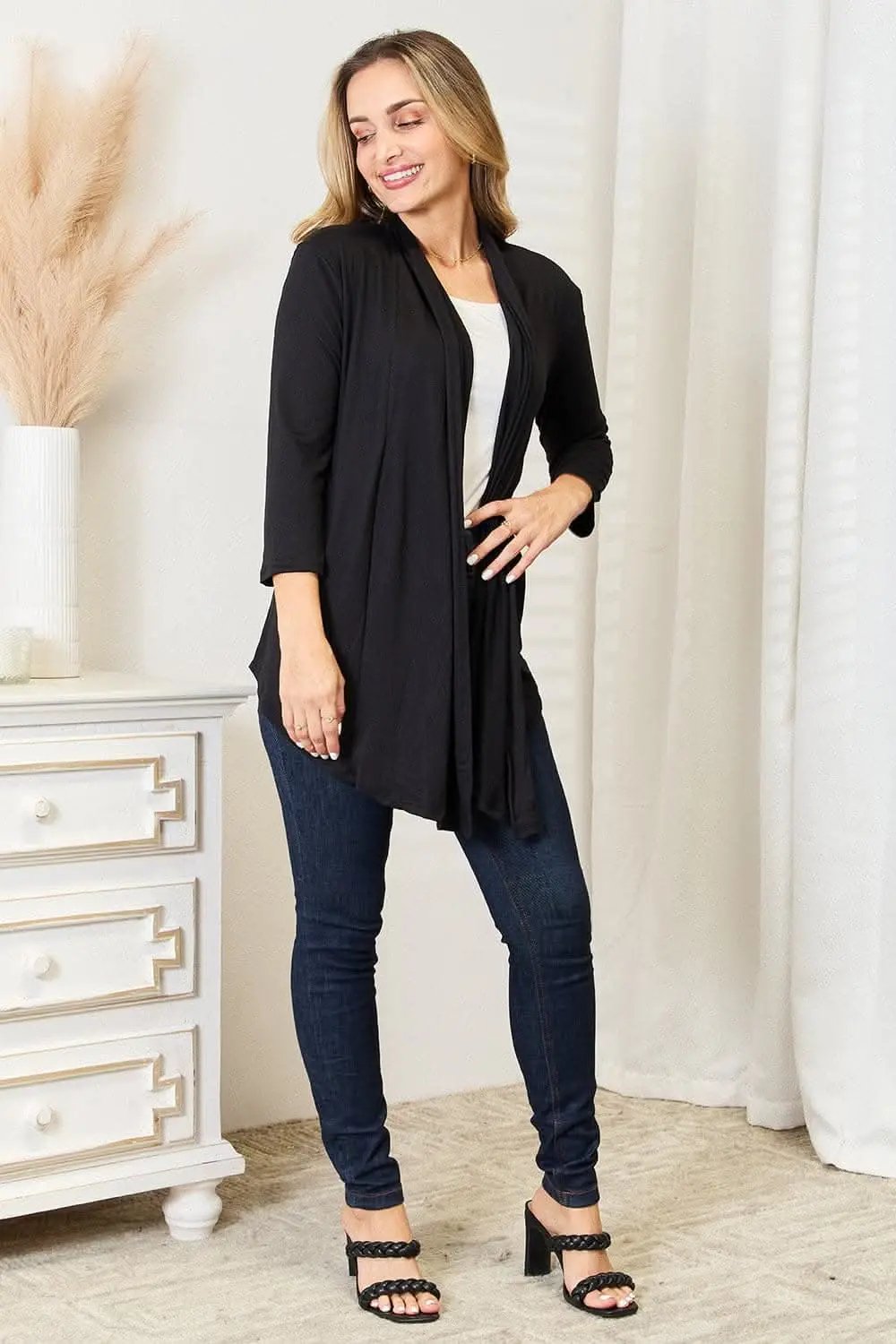 Trendsi Black Open Front Cardigan Knit