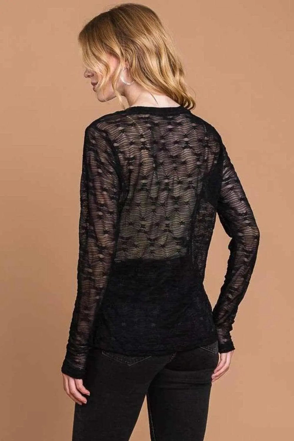 Trendsi Women's Plus Size Mesh Top Long Sleeve Sheer Layering