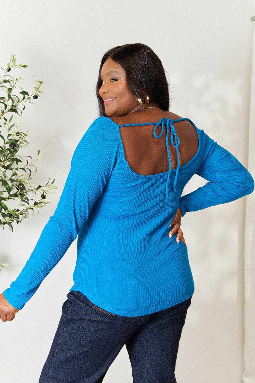 Ribbed Sweetheart Sweater Blue Teal Trendsi