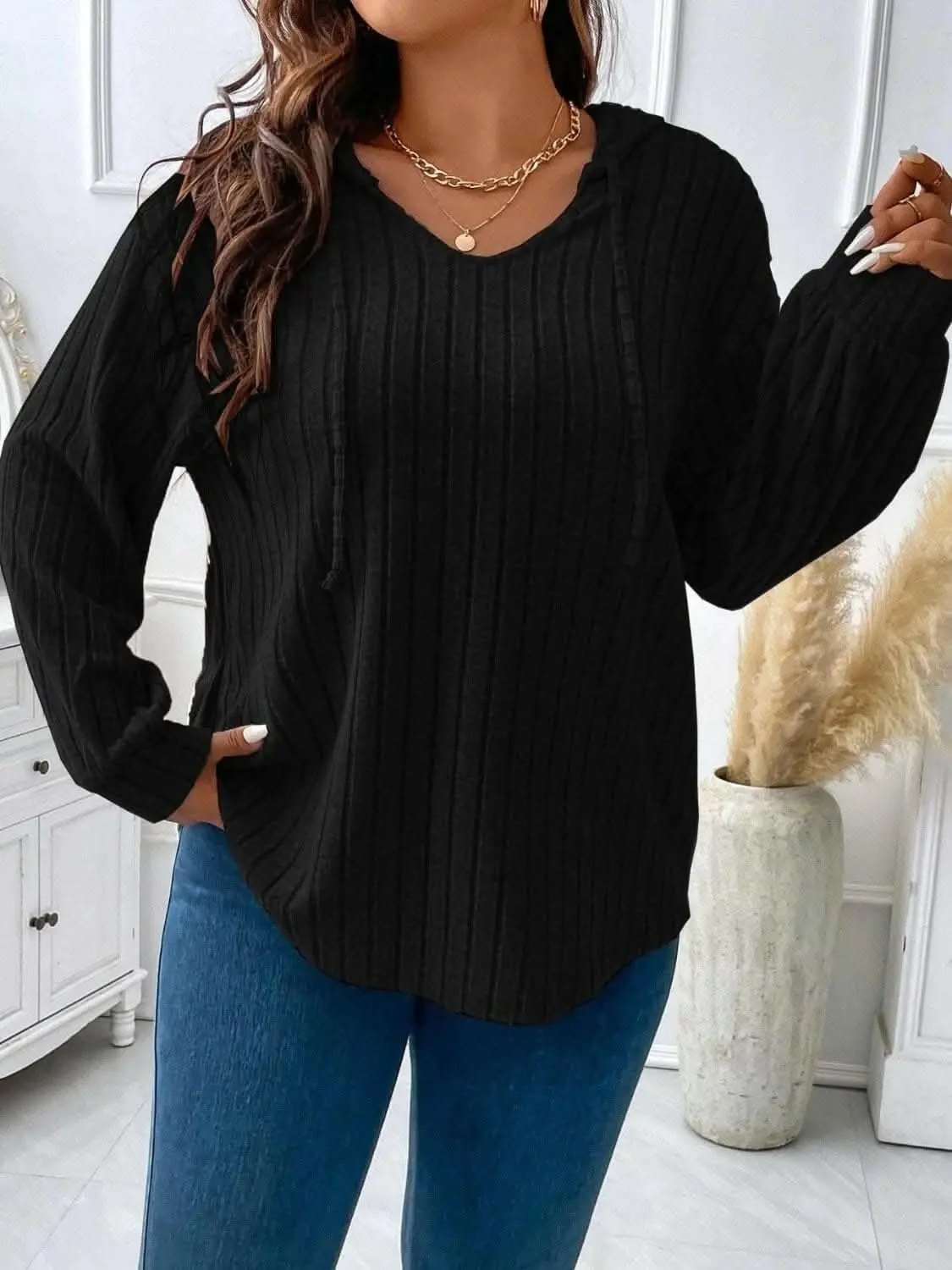 T-Shirts Trendsi plus - Curvy fit cinch-waist hoodie tee
