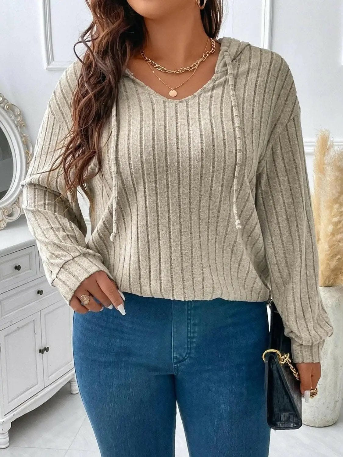 T-Shirts Trendsi plus - Curvy fit cinch-waist hoodie tee