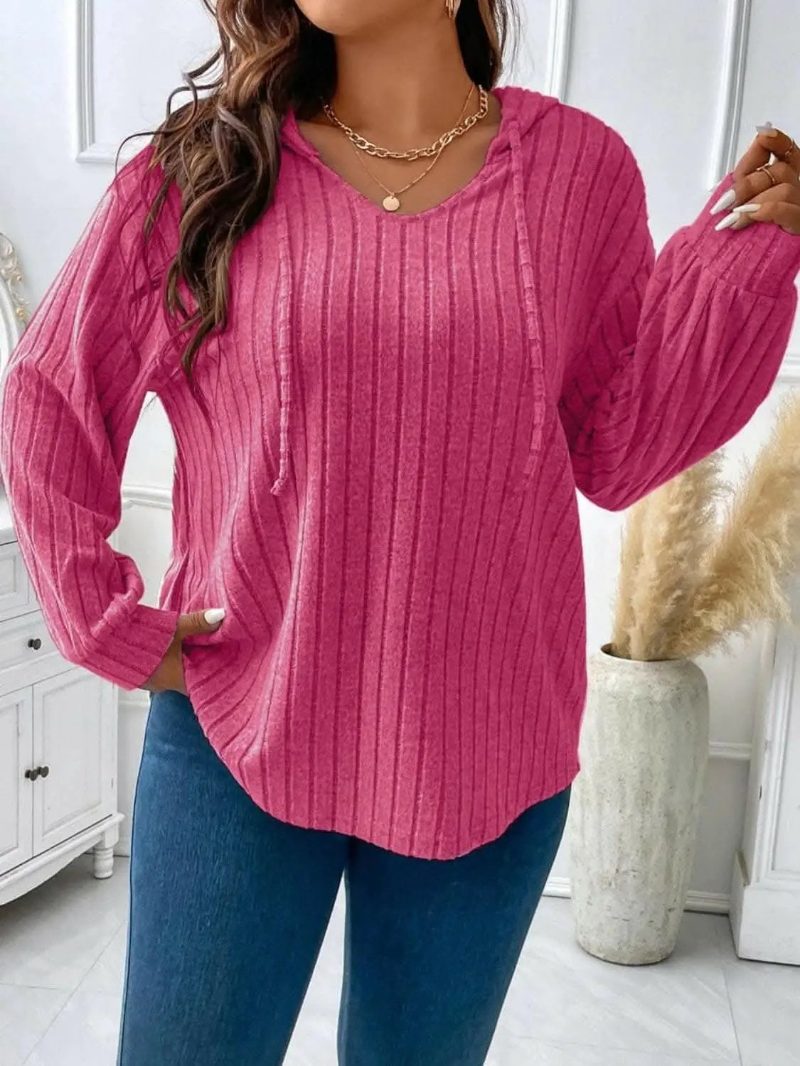 T-Shirts Trendsi plus - Curvy fit cinch-waist hoodie tee