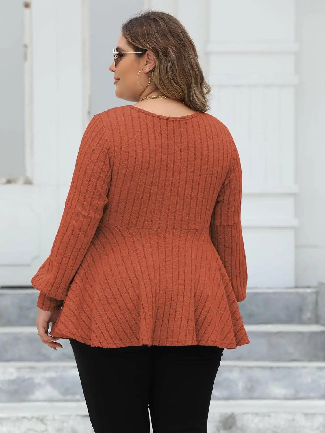 Pants Trendsi plus - Curvy ribbed v-neck top L-3XL