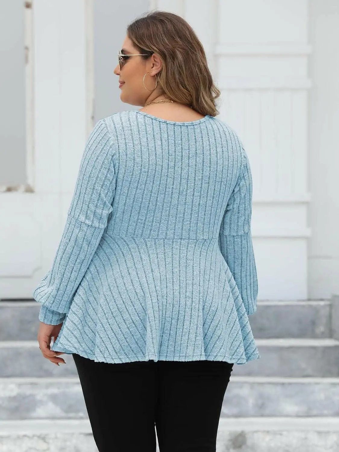 Pants Trendsi plus - Curvy ribbed v-neck top L-3XL