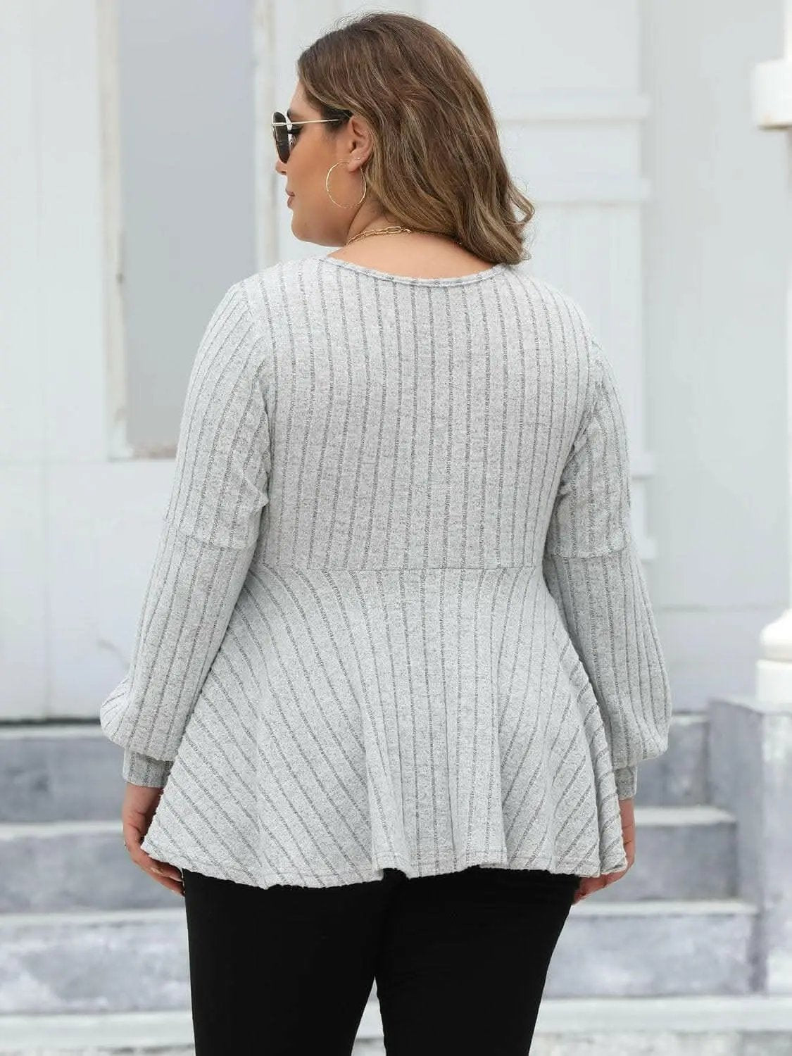 Pants Trendsi plus - Curvy ribbed v-neck top L-3XL