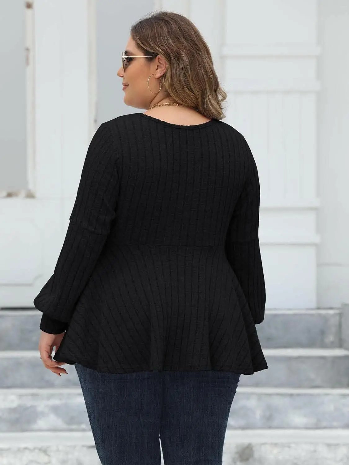 Pants Trendsi plus - Curvy ribbed v-neck top L-3XL