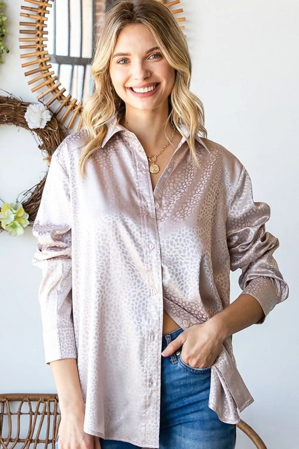 Trendsi Ditsy Dot Satin Shirt Women's Elegant Blouse - Soft & Chic Top