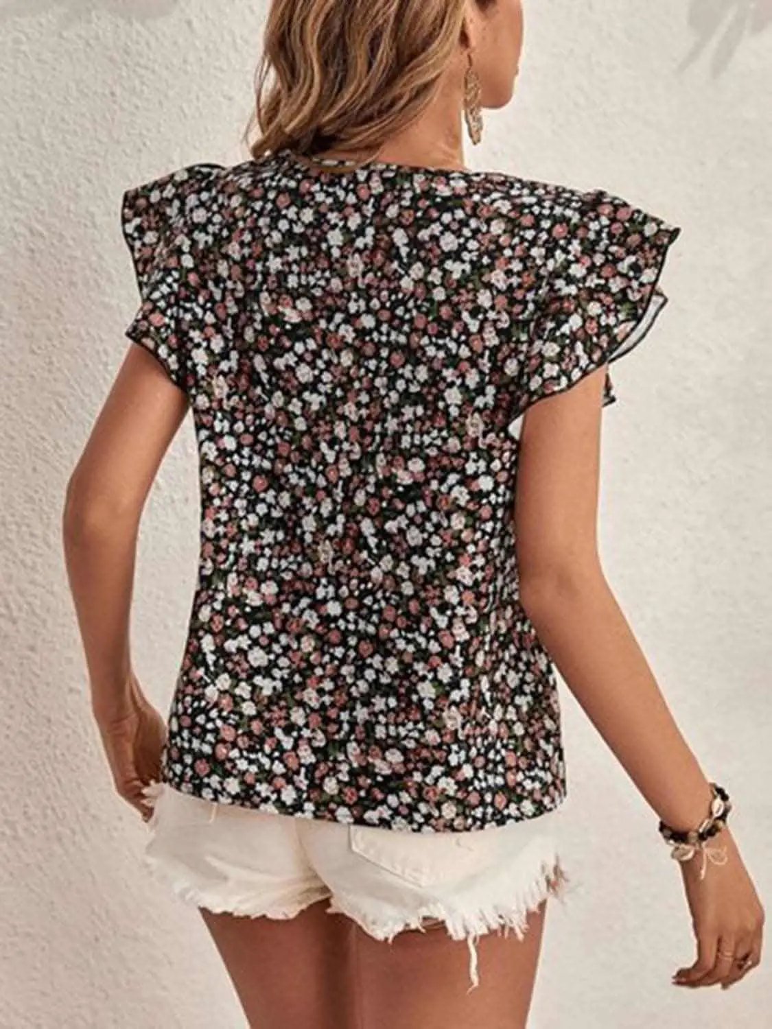 Cap Sleeve Floral Top by Trendsi Light Blue