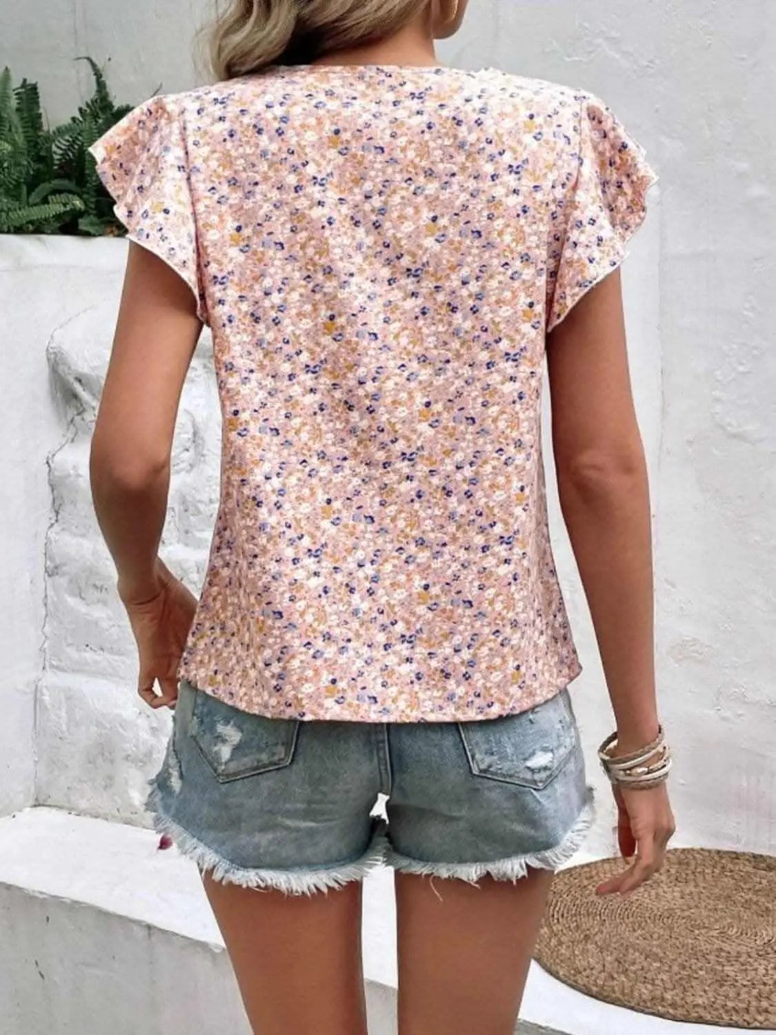 Cap Sleeve Floral Top by Trendsi Light Blue