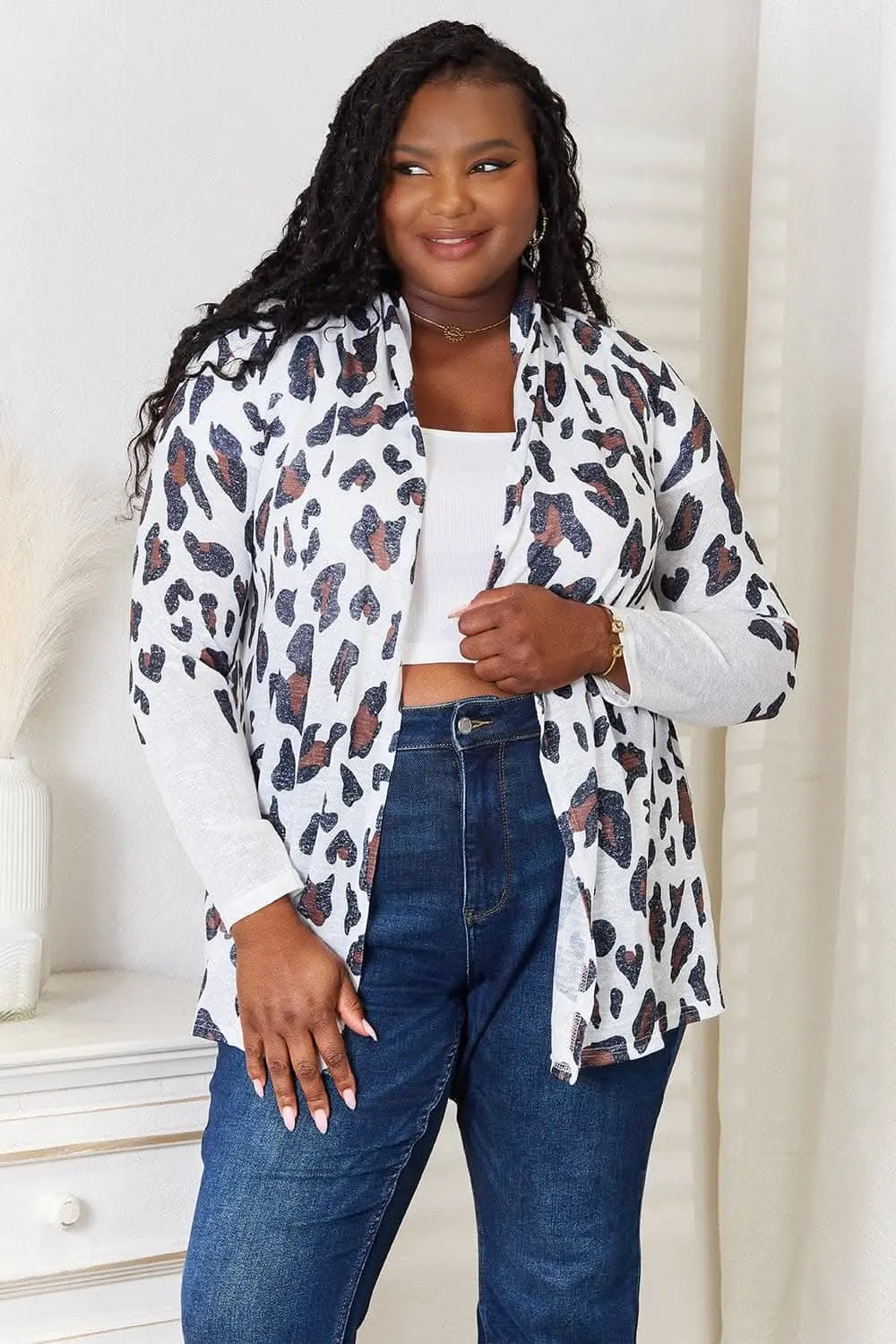 Trendsi Leopard Print Cardigan Open Front — Cozy Layering Piece