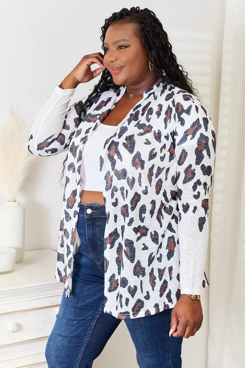 Trendsi Leopard Print Cardigan Open Front — Cozy Layering Piece