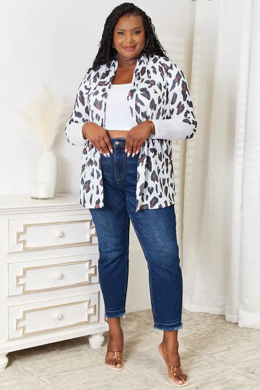 Trendsi Leopard Print Cardigan Open Front — Cozy Layering Piece