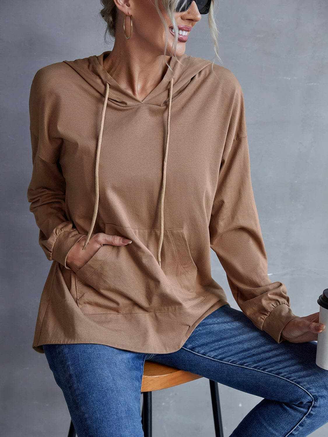 T-Shirts Trendsi Sweatshirts & Hoodies - Trendsi Dropped shoulder hoodie with p