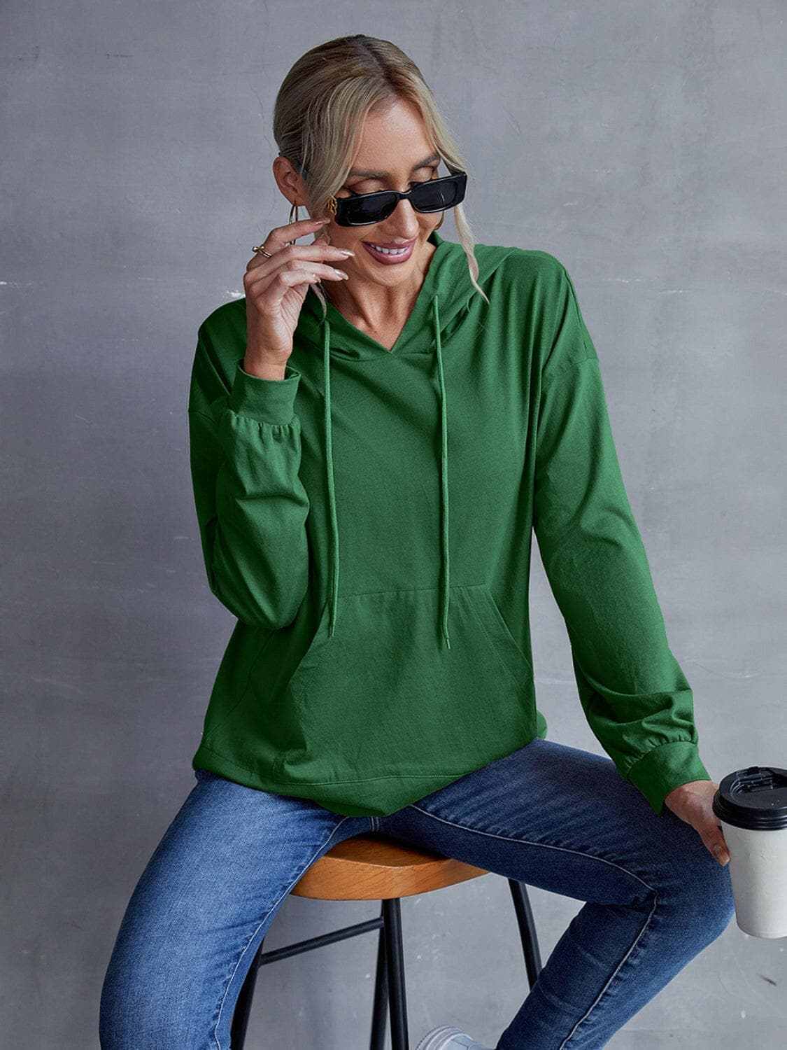 T-Shirts Trendsi Sweatshirts & Hoodies - Trendsi Dropped shoulder hoodie with p